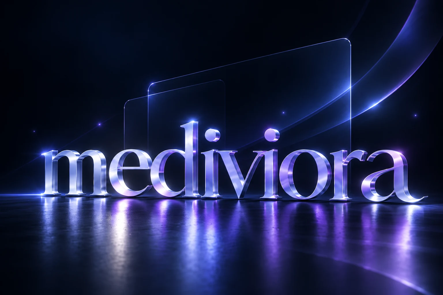 mediviora 글래스·메탈 워드마크 브랜드 비주얼